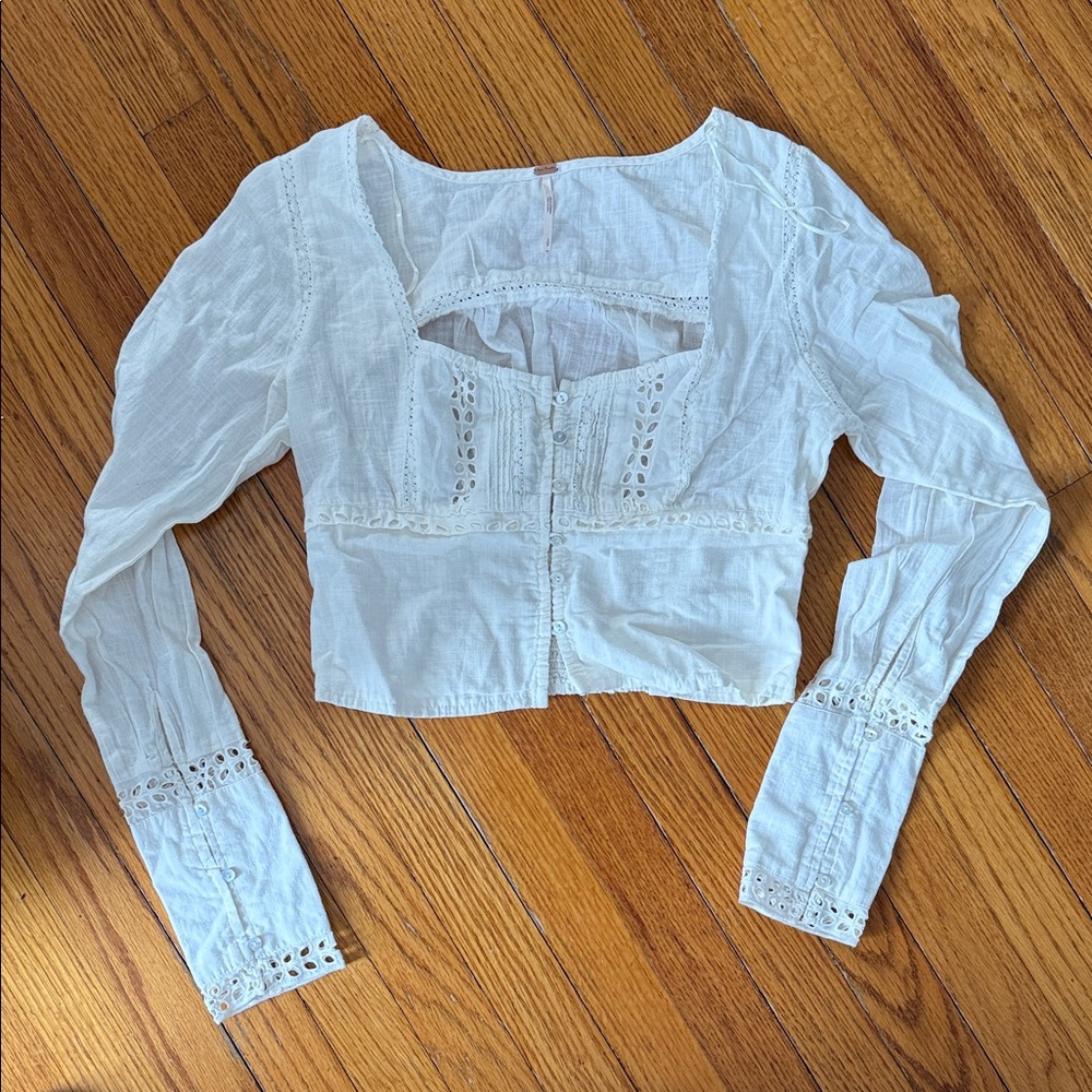 Free People Cream Lace Accent Blouse